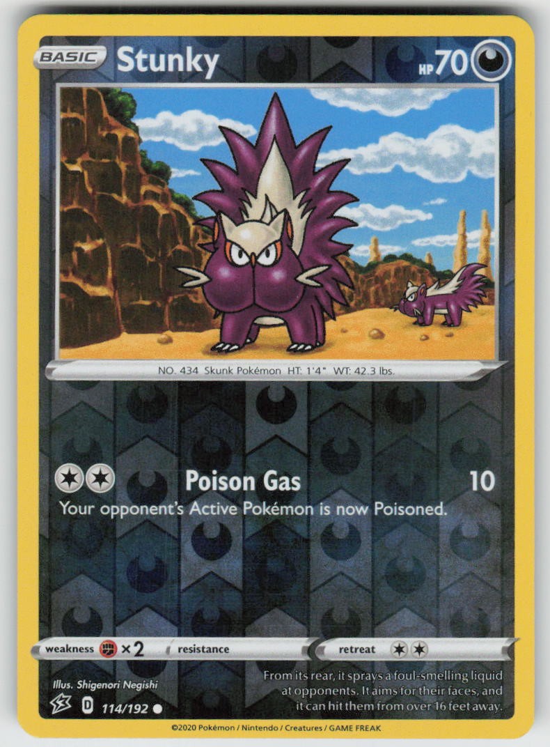 Stunky 114/192 Common Rebel Clash Pokemon Reverse Holo Near Mint