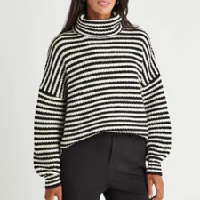 Splendid x Cella Jane Blog Knit Sweater Black White Stripe Wool Cashmere Medium