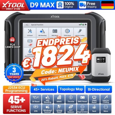 XTOOL D9 MAX OBD2-Scanner Diagnose J2534 ECU-Programmierung Topologie-Karte FCA