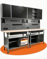 Ondis24 Werkstatt Set 240cm Werkbank Metall Werkzeugschrank Stahl Lochwand Fritz