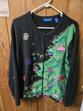 Vintage Karen Scott Cardigan Christmas tree Sweater Women's XL ornaments