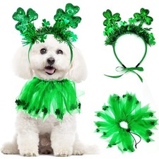 2 Pcs St. Patrick's Day Dog Costume Shiny Green Headband Puppy Large,