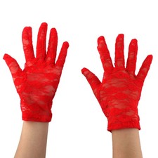 Ladies Driving Cycling Lace Full Finger Mittens Sun Resistant Gloves Red Pair