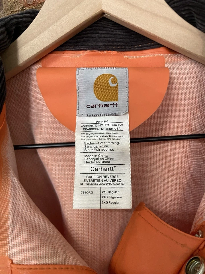 Chaqueta de lluvia Carhartt PVC exterior 2XL naranja cuello pana Foto 4 de 4