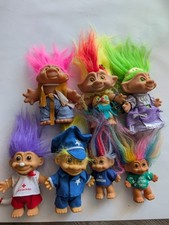  Lot Of 7 Vintage Trolls With Clothes. Police Lifeguard. 2 w/Jewel Belly 