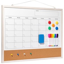 Dry Erase Calendar Whiteboard, 24" x 18" Magnetic Whiteboard Cork Board Combo...