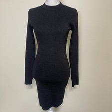 Charlotte Russe Ribbed LongSleeve Mockneck Midi Sweater Dress Black Medium
