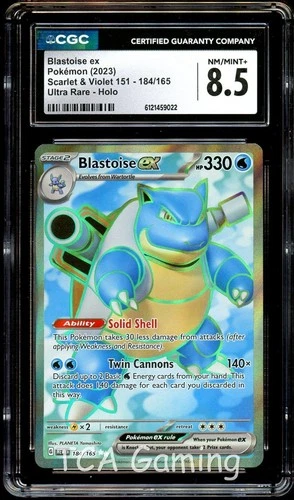CGC 8.5 NM-MINT+ Blastoise Ex 184/165 FULL ART 151 HOLO RARE Pokemon Card 022