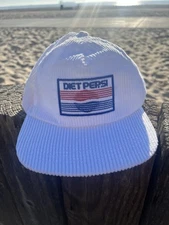 Vintage 70s 80s white corduroy Diet Pepsi embroidered trucker flat brim cap USA