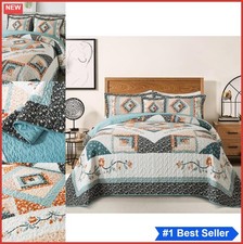 Cotton California King Quilt Set Floral Bedspread 3 Piece Microfiber Machine