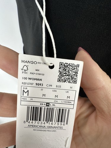 NEW MNG By Mango Women Medium Nantes Black Blazer Jacket Business J16v - Picture 6 of 14