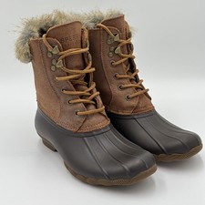 Sperry Top-Sider Women's Duck Boots Size 6 Brown STS93846 Faux Fur Leather Rain