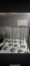 Silver Metal Crystal Beaded Strand Centerpiece Stand, Clear Acrylic Wedding