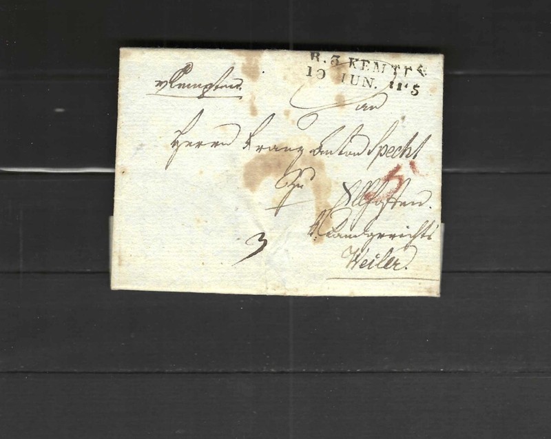EUROPE 1814 STAMPLESS COUNTRY?FOLDED LETTER  SEAL MANUSCRIPT RATE FAULTS #954