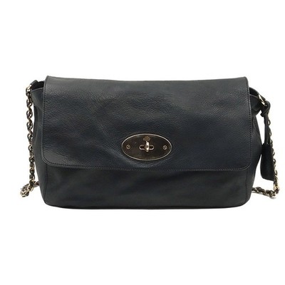 Schultertasche Mulberry schwarz Leder Goldbesatz Lilie Kette Klappe HH8295 134044700
