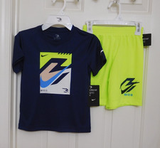 NWT 2pc Nike 3 Brand Navy Logo Shirt Hi Vis Shorts Set sz 4 5 6 or 7