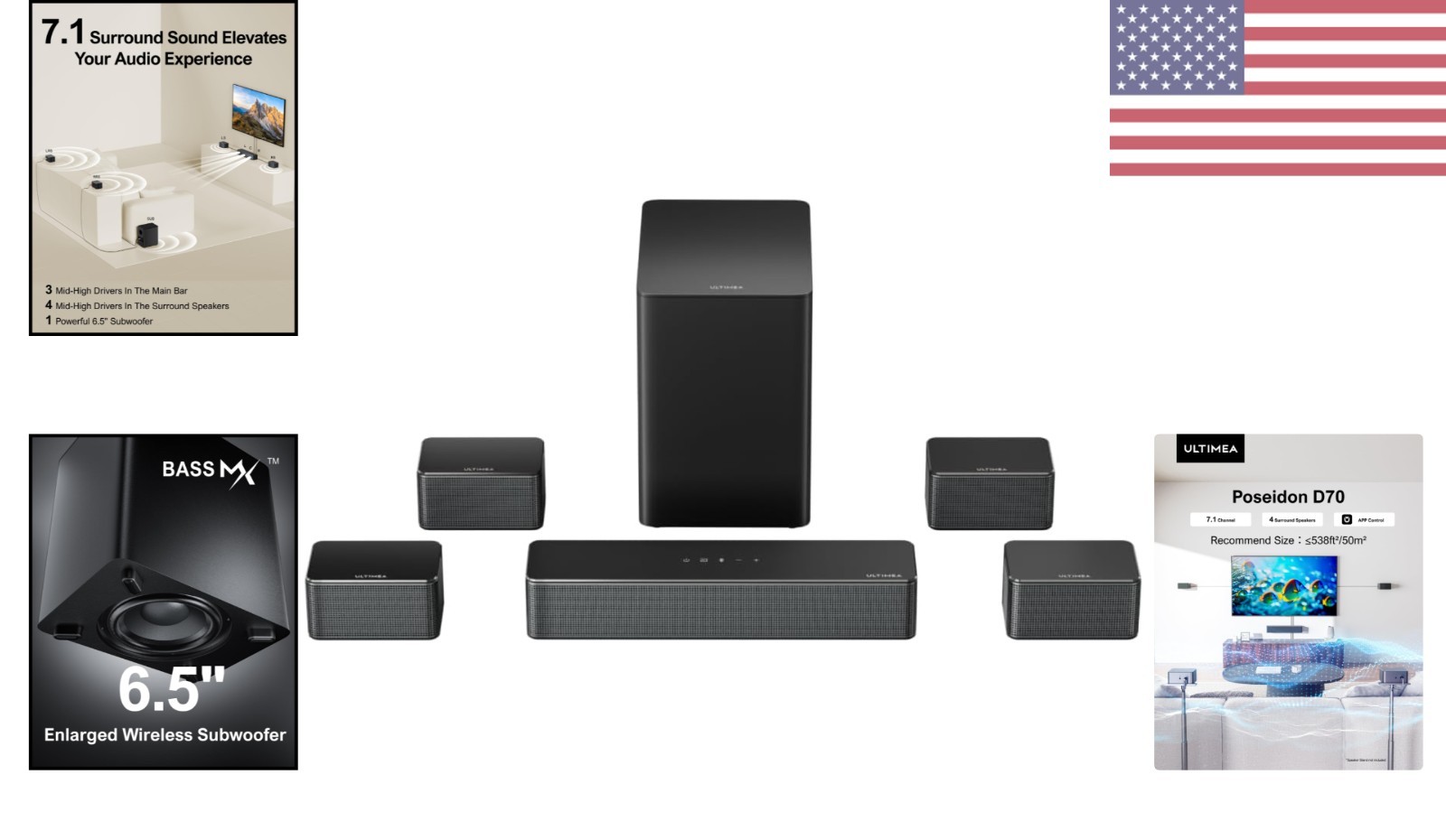 410W Poseidon D70 7.1ch Soundbar with Bluetooth - Ultimate Surround Sound System