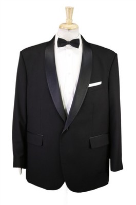 Custom Tailored Recent Black 1-Btn Shawl Lapel Tuxedo Formal Wedding Suit 46R