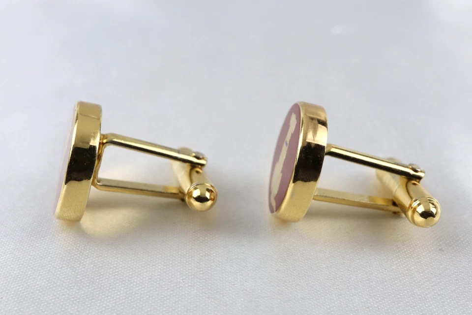 Vintage Ferragamo Cufflinks Dog Motif Red Enamel Gold Tone Metal Made in Italy - Image 3 of 4