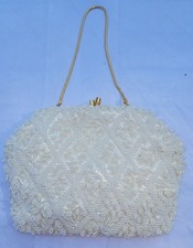 Vintage Bradlees White Beaded Sequins Formal Handbag Purse Clutch Prom Wedding