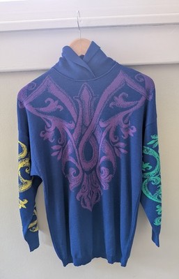 Rare Vintage Gianni Versace Abstract Baroque Print Wool Pullover Sweater