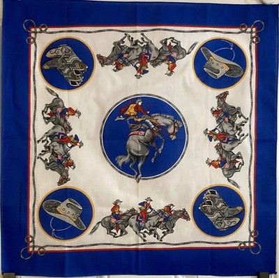 VTG Wamcraft Bucking Bronco Cowboy Rope Detail Bandana Hankerchief  21''x21'' USA