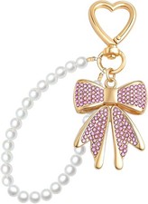 Bow Silver Tone Pink Bag Charm Keychain for Purse Handbag Women Gift