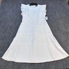 Tommy Hilfiger Dress 4 Ivory Preppy Quiet Luxury Flutter Sleeve Fit Flare Midi