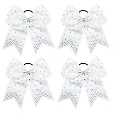 4 PCS 8" Glitter Hair Bows with Elastic Ties - Large Sparkly Rhinestones Acce...