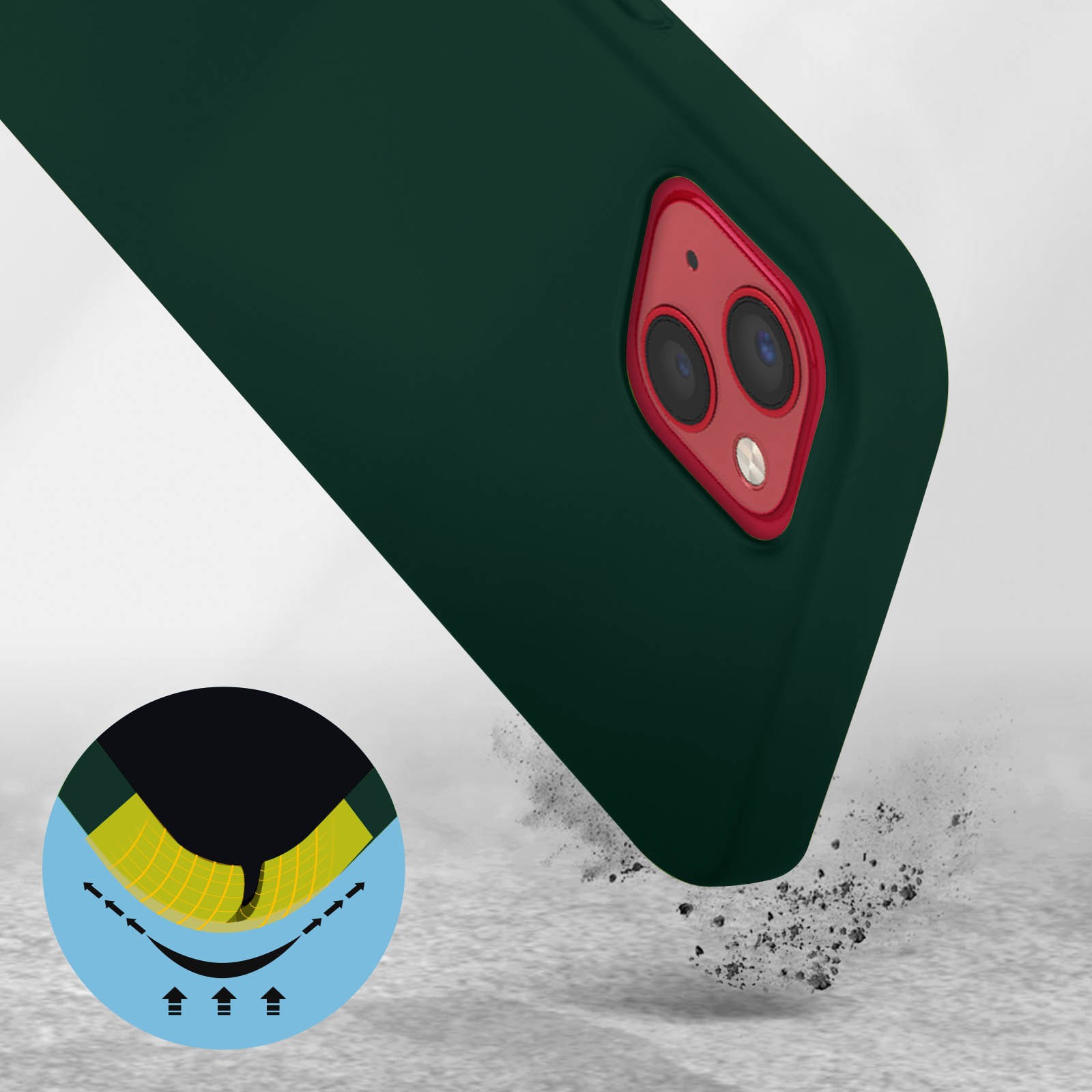 Coque en silicone semi-rigide pour iPhone 13, finition Soft Touch Vert