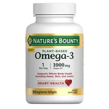 Nature's Bounty Vegan Omega 3 30 Softgels Algae Oil Heart Skin Joint Health