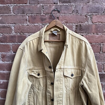 Vintage Calvin Klein Jeans Men’s Trucker Jacket, Sz Medium, Mustard Denim  80s