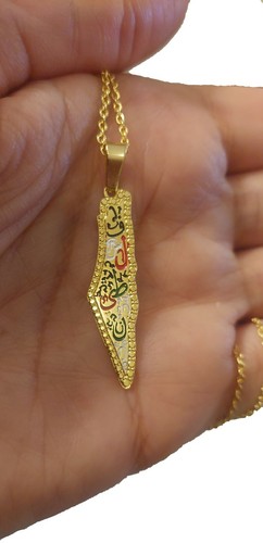 Palestine stainless steel Unisex Gold map design pendant 60 cm necklace - Picture 1 of 4