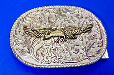 American Flying Bald Eagle Spreading Wings Two Tone Ornate Western Belt Buckle