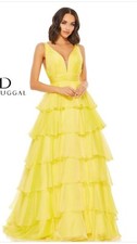 Mac Duggal Size 4 Tiered Cascading Sleeveless Yellow A-Line Prom Dress  $398
