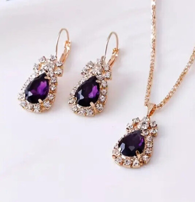 Exquisite Water Droplet Shaped Artificial Crystal Jewelry Set Purple