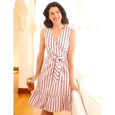 James Draper stripe faux wrap tan dress