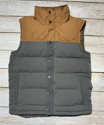 Patagonia Bivy Down Vest Mens Small Brown Gray Puffer Insulated Outdoor Jacket