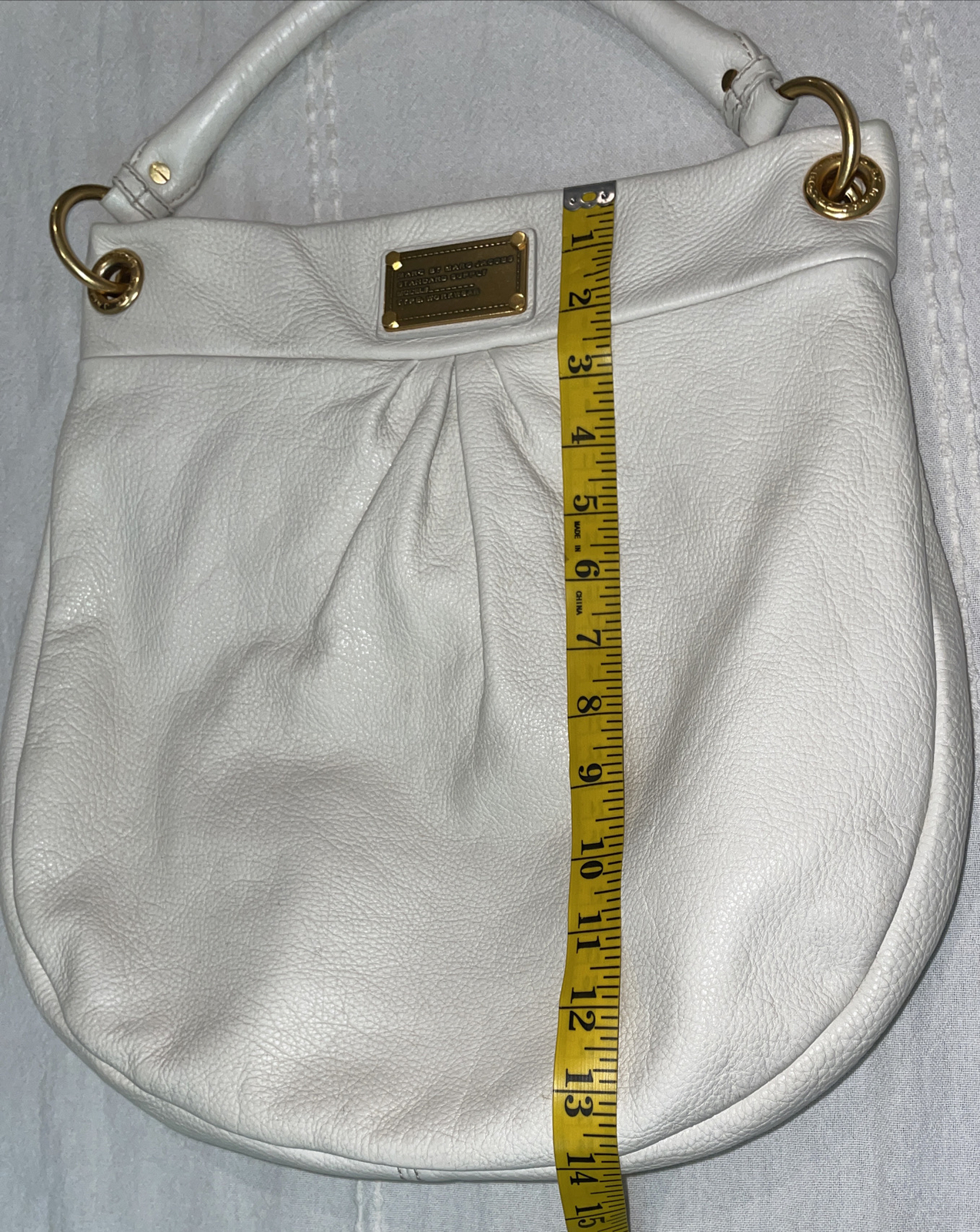 MARC JACOBS Classic Q Hillier Leather Hobo Shoulder Bag WHITE 100