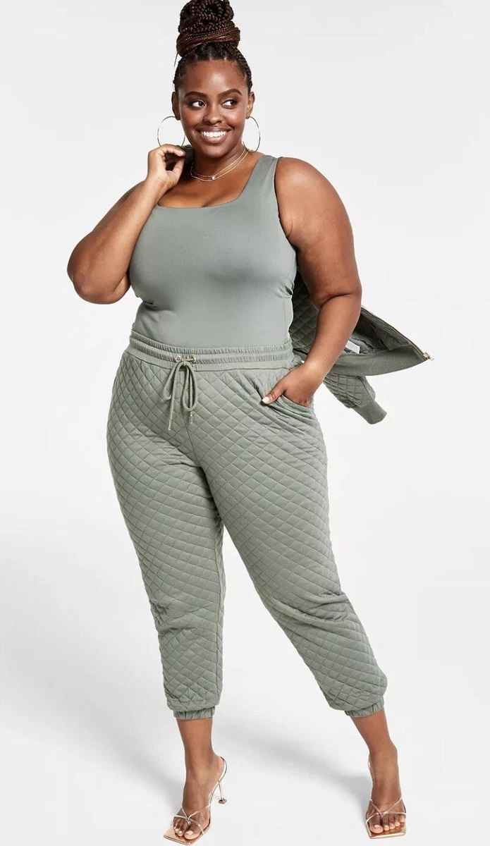 NINA PARKER Trendy Plus Size Quilted Jogger Pants Green 0X 89
