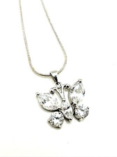 Crystal Rhinestone Sterling Silver BUTTERFLY Pendant Necklace 925 17"