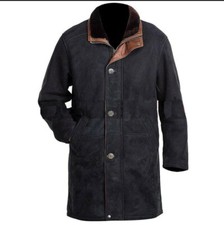 Men's Western American Cowboy Style Genuine Suede Leather Long Coat