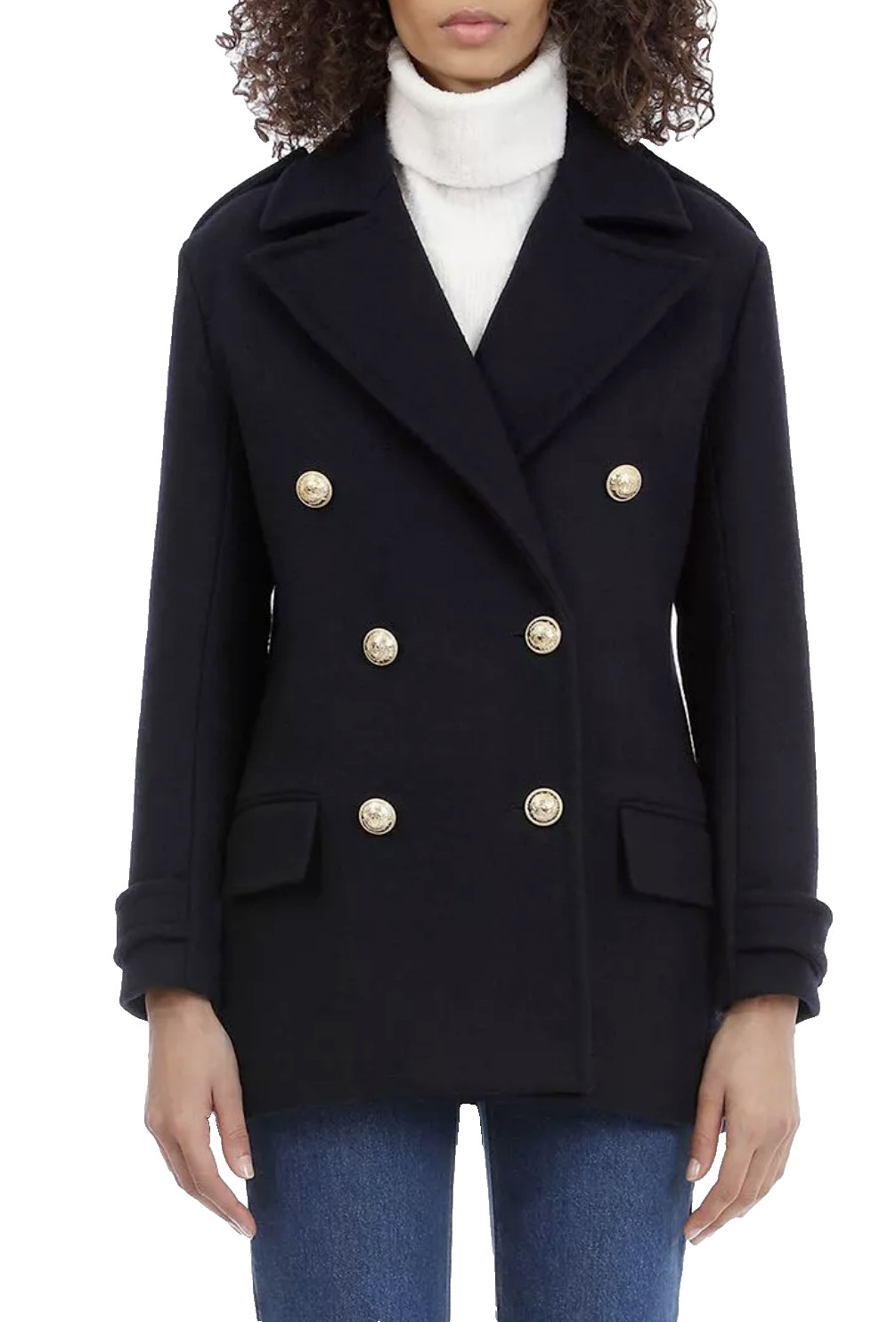 Balmain Double-Breasted Golden Button Wool Coat Jacket New M