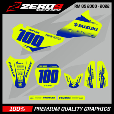 Custom MX Grafik Kit: SUZUKI RM 85 2000 - 2022 - BLOCK GELB - F/BLAU