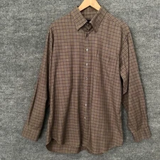 Scott Barber Shirt Mens Large Brown Plaid Long Sleeve Casual Office Button Front
