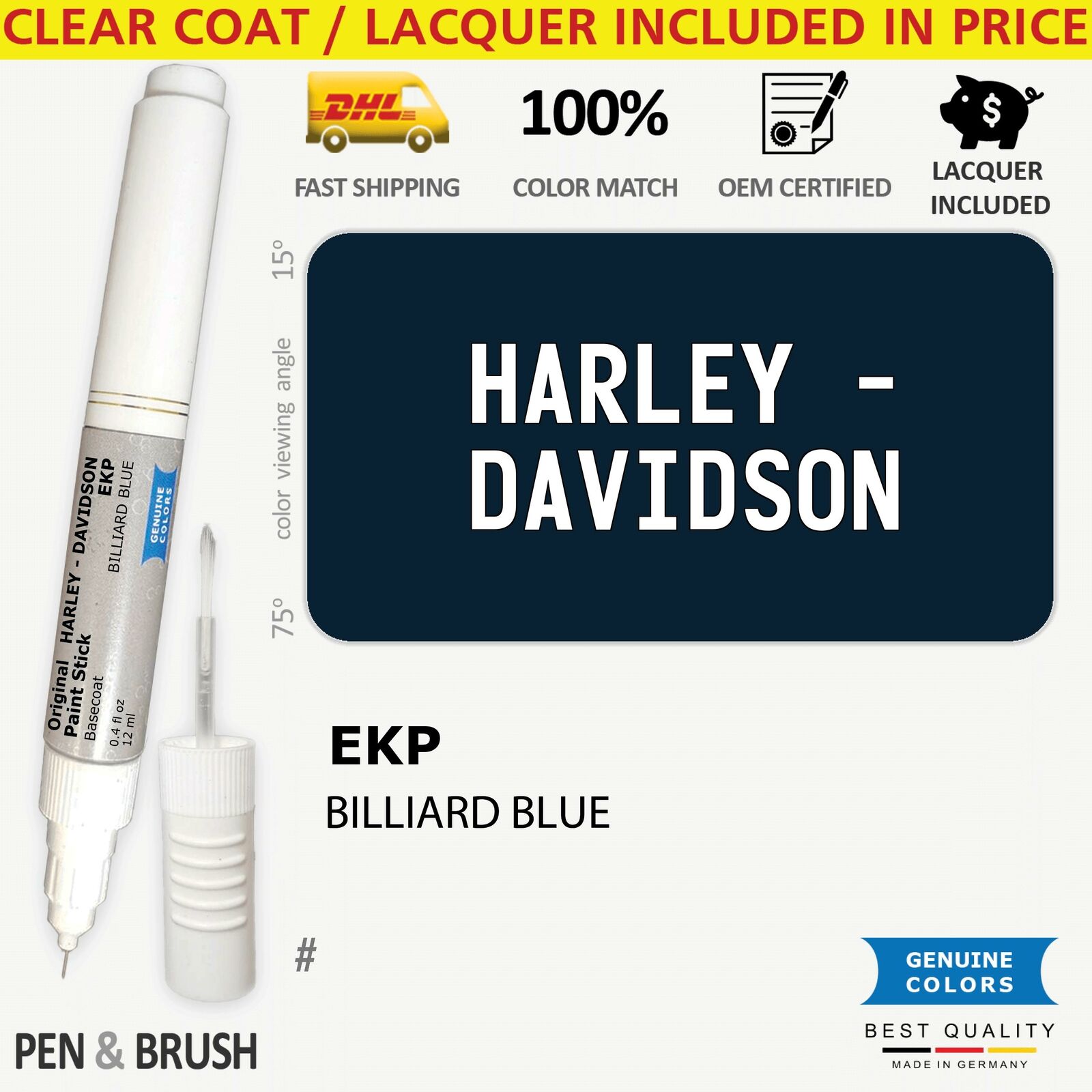 EKP Touch Up Paint for Harley Davidson Blue # BILLIARD BLUE Pen Stick Scratch Ch