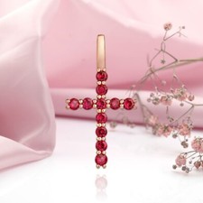 Rotgold 585 Gold Anhänger Kreuz Kreuzchen mit echten Rubinen  Neu Glänzend