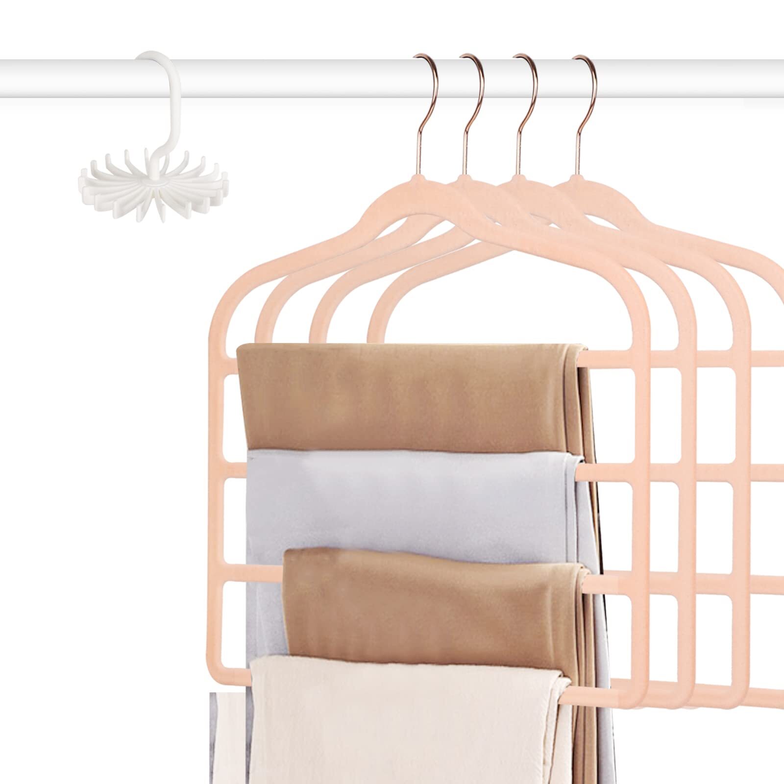 Pink Velvet Non-Slip Space Saving Pants Hangers 4-Pack
