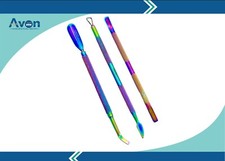 Manicure Cuticle Pushers Double End With Textured Grip, Rainbow Titanium 3/PK 