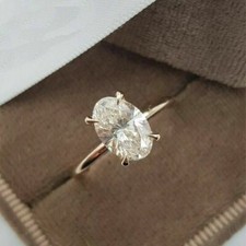 Oval Cut Moissanite Hidden Halo Claw Prong Engagement Ring 14K Rose Gold Plated